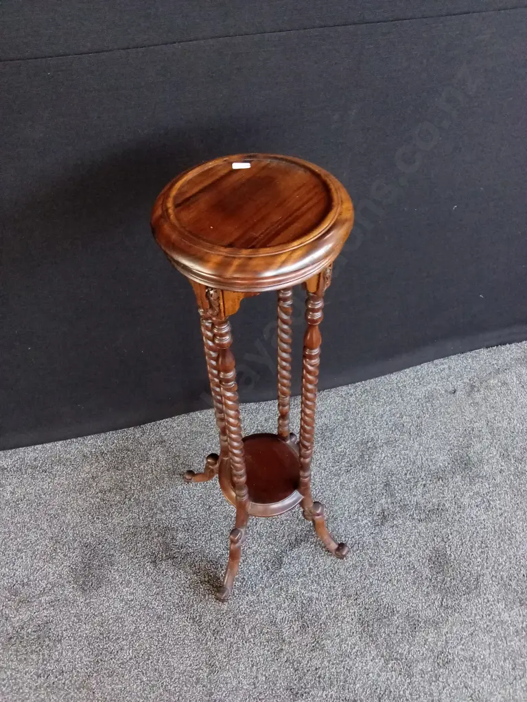 VINTAGE MAHOGANY TORCHIERE PLANT STAND 1M H Image 1++