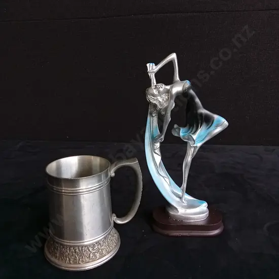 2 PIECES - HOME DECOR STATUE AND PEWTER CUP