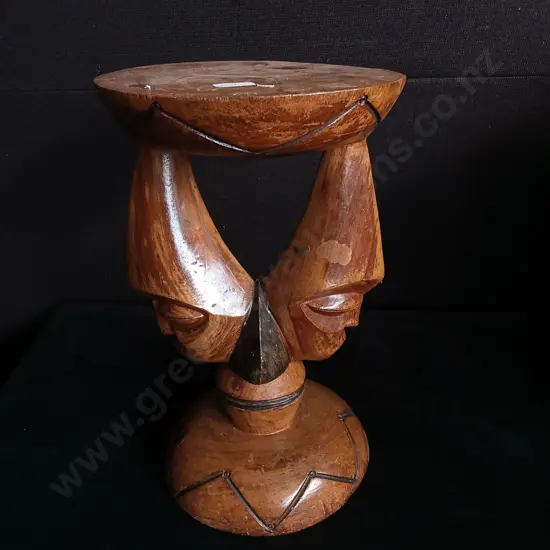 VINTAGE HAND CARVED WOODEN STOOL ZIMBABWE ORIGIN H 35CM