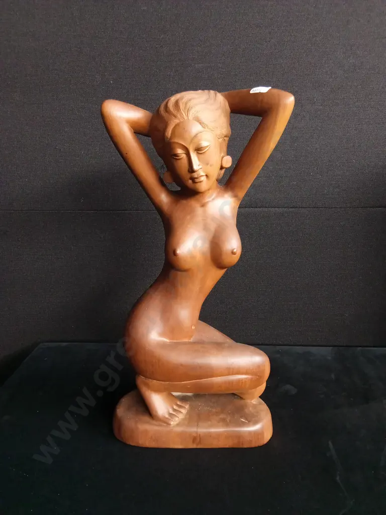 VINTAGE BALINESE HAND CARVED WOODEN STATUE H 49CM Image 1++