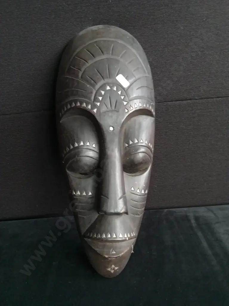 2 PIECES HAND CARVED TRIBAL WOODEN WALL MASKS Image 1++