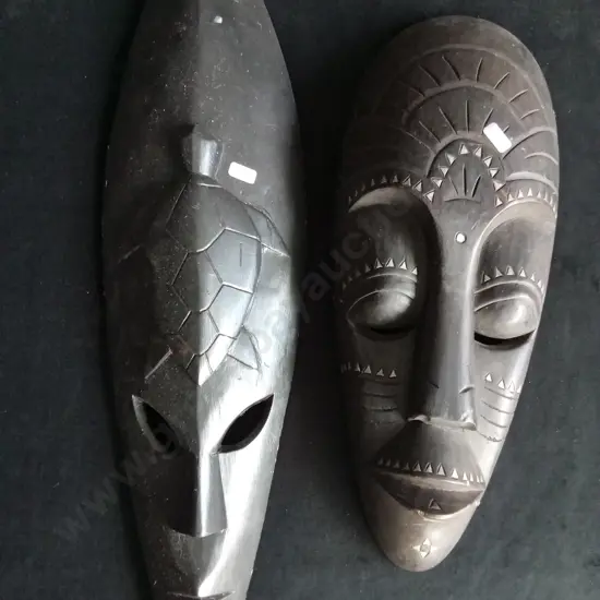 2 PIECES HAND CARVED TRIBAL WOODEN WALL MASKS