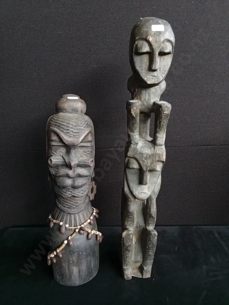 2 PIECES HAND CARVED WOODEN STATUES TALLEST H 65CM Image 1++