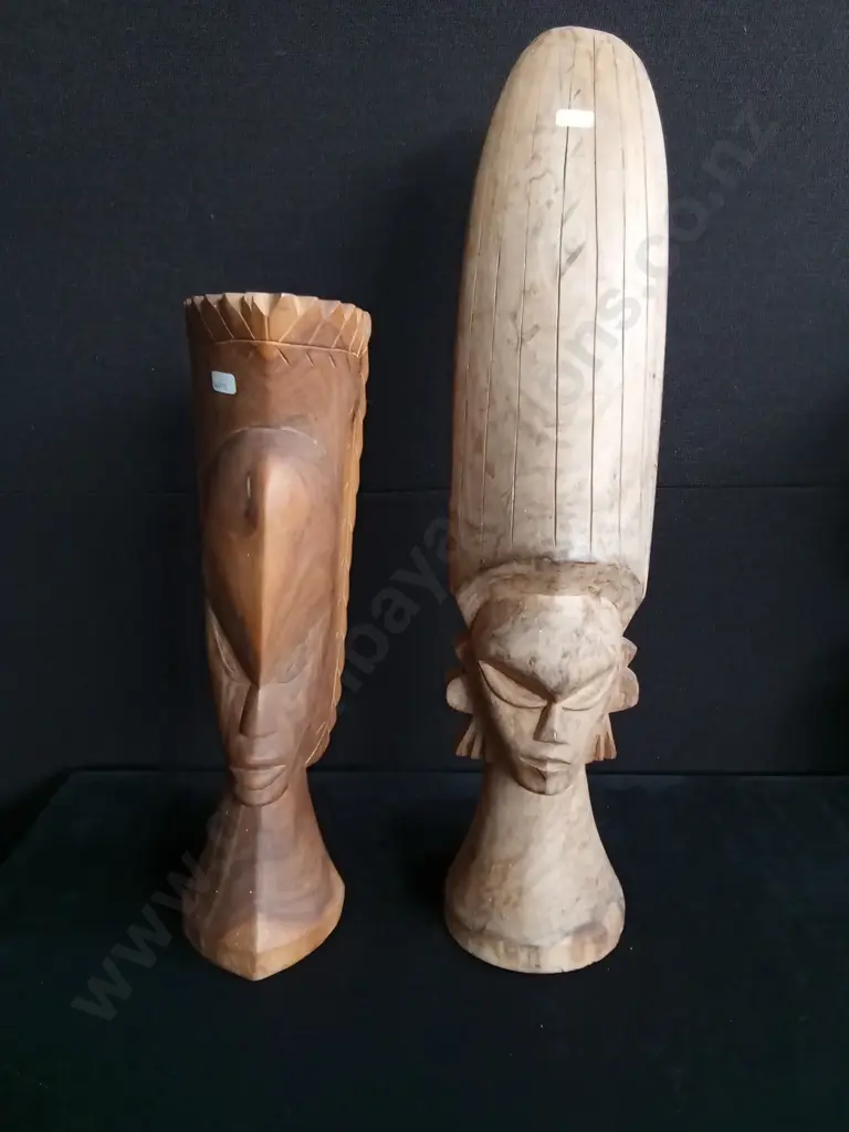 2 PIECES HAND CARVED WOODEN BUSTS TALLEST H 70CM Image 1++