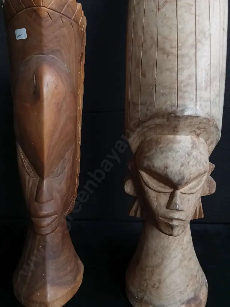 2 PIECES HAND CARVED WOODEN BUSTS TALLEST H 70CM Image 1++