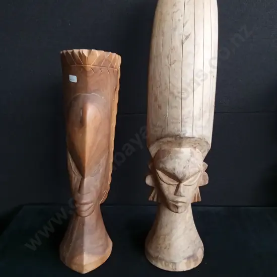 2 PIECES HAND CARVED WOODEN BUSTS TALLEST H 70CM