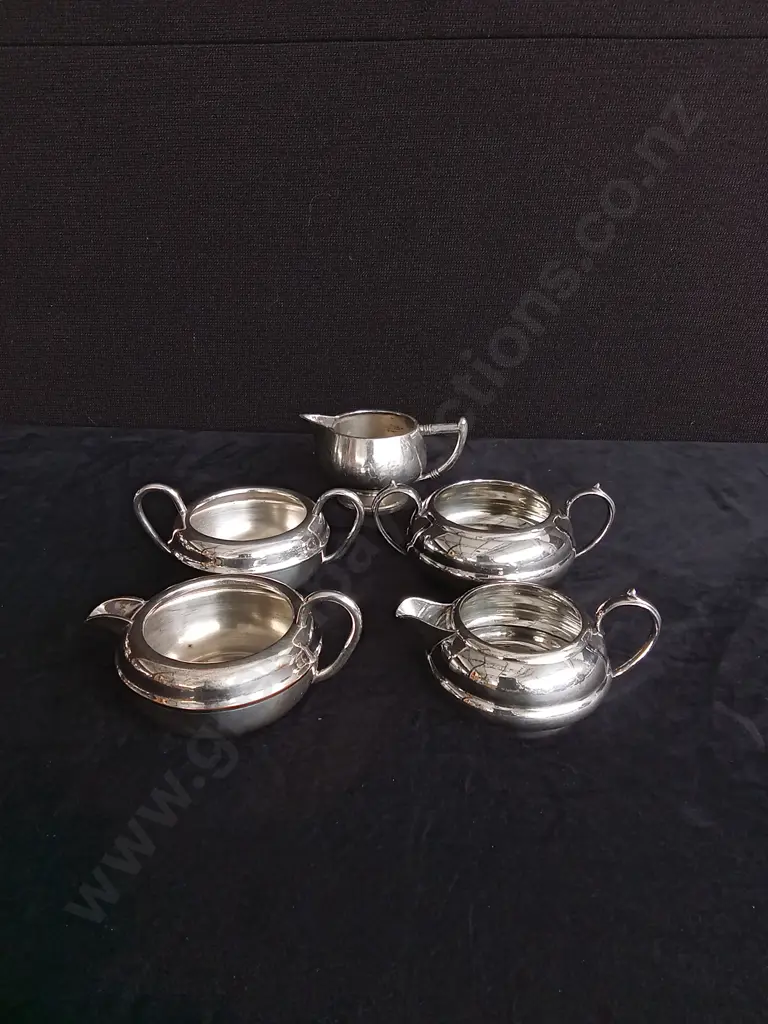 5 PIECES SILVER PLATED TEA SERVICE PIECES, INCLUDING TWO SETS Image 1++