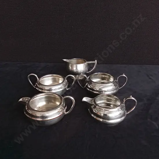 5 PIECES SILVER PLATED TEA SERVICE PIECES, INCLUDING TWO SETS