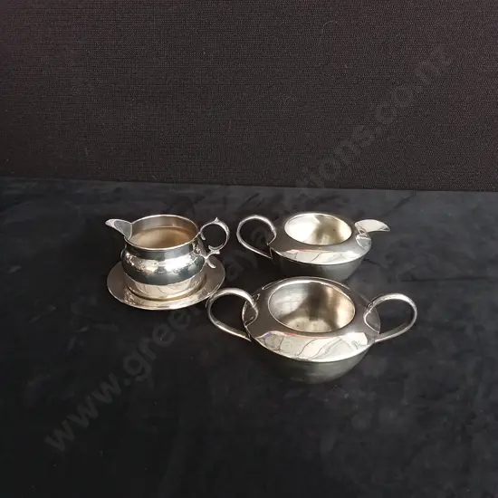 4 PIECES SILVER PLATED CREAMER ANS SUGAR BOWL SET