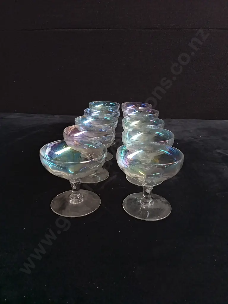 SET OF 10 VINTAGE IRIDESCENT CHAMPAGNE COUPES Image 1++