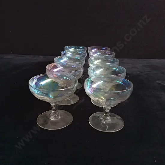 SET OF 10 VINTAGE IRIDESCENT CHAMPAGNE COUPES