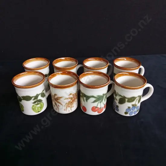 8 PIECES VINTAGE SET OF BILTONS HAND PAINTED MUGS