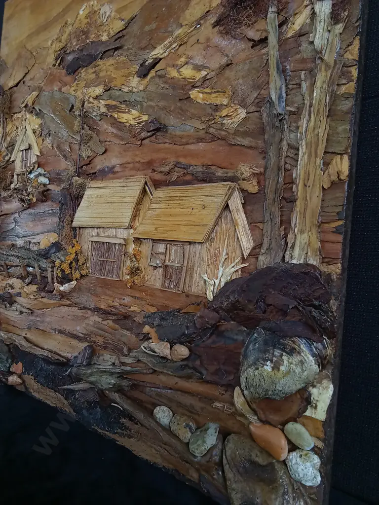WOODEN MIXED MEDIA LANDSCAPE SCENE ARTWORK Image 1++