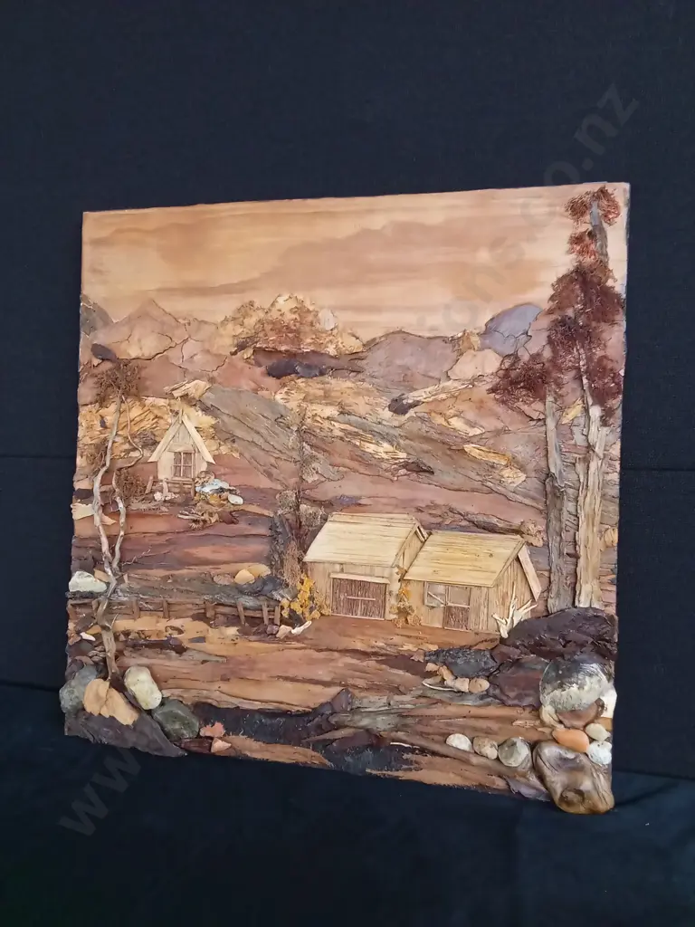WOODEN MIXED MEDIA LANDSCAPE SCENE ARTWORK Image 1++