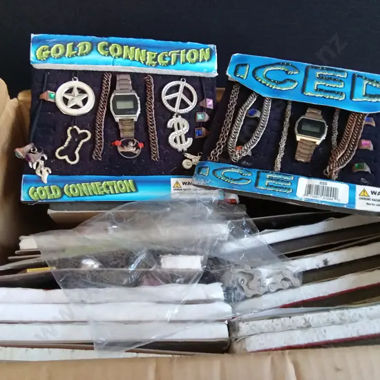 BOX OF COSTUME JEWELLERY FOR VENDING MACHINE