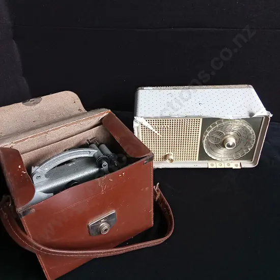 VINTAGE PATHESCOPE ACE 9.5MM CINE PROJECTOR AND 1960S PHILLIPS VACUUM TUBE RADIO