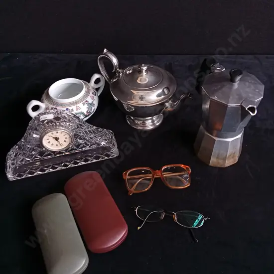 6 PIECES MISCELLANEOUS HOMEWARE ITEMS AND PRESCRIPTION GLASSES