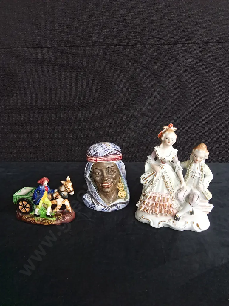 3 PIECES VINTAGE DECORATIVE POTTERY, INCLUDING TOBACCO JAR Image 1++