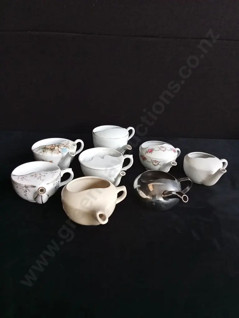 8 PIECES VINTAGE INVALID FEEDER CUPS Image 1++