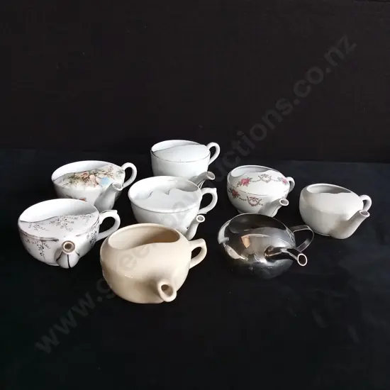 8 PIECES VINTAGE INVALID FEEDER CUPS