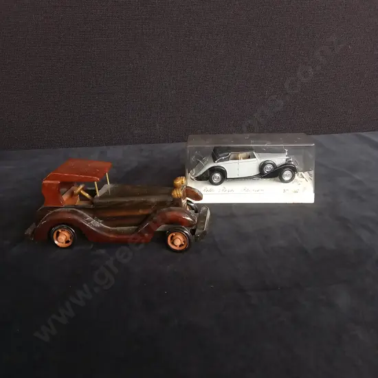 2 CAR MODELS, BOXED DIECAST SOLIDO ROLLS ROYCE PHANTOM AND HANDCRAFTED WOODEN MODEL