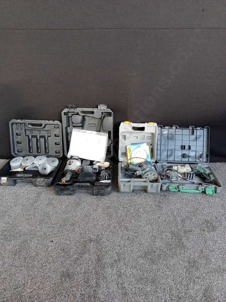 ECKO HAMMAHAND PNEUMATIC WEATHER BOARD NAILER, RYOBI RANDOM ORBITAL SANDER HITACHI CORDED DRILL AND BOX NAIL COILS Image 1++