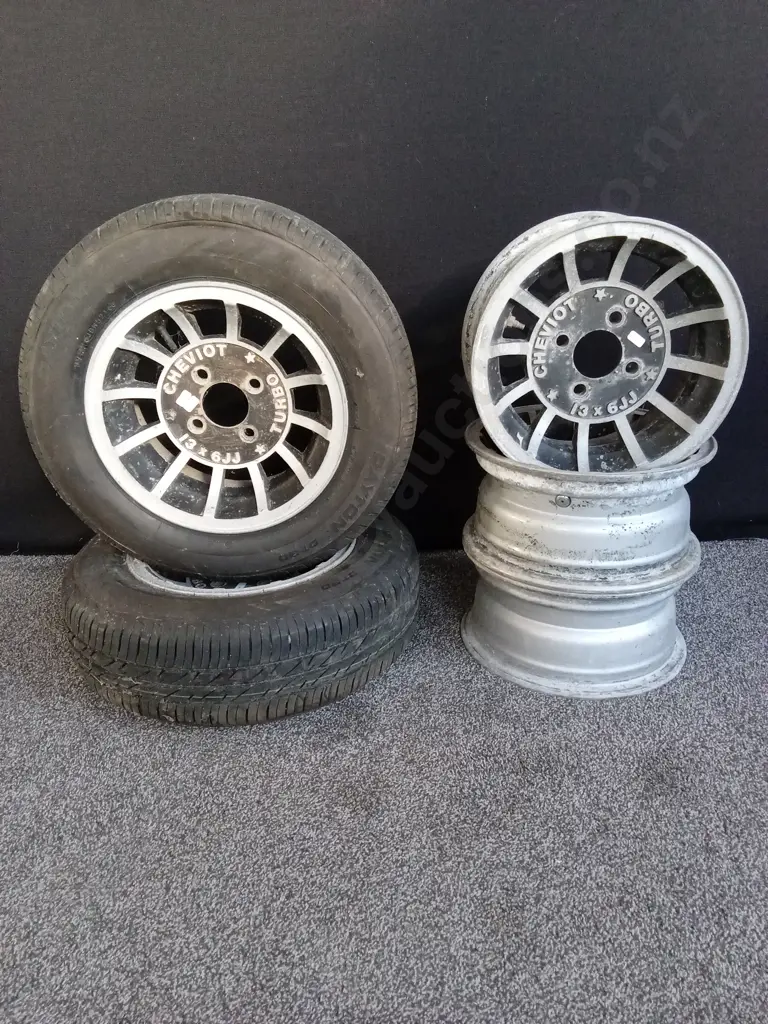 5 X CHEVIOT TURBO 4 STUD 13 INCH ALLOY WHEELS 13 X 6JJ TWO WITH 175/70 R13 TYRES Image 1++
