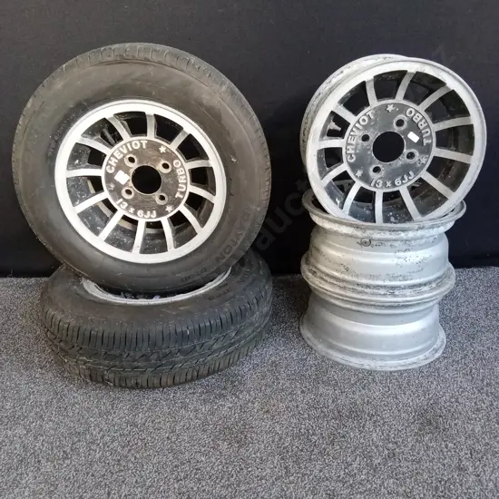 5 X CHEVIOT TURBO 4 STUD 13 INCH ALLOY WHEELS 13 X 6JJ TWO WITH 175/70 R13 TYRES