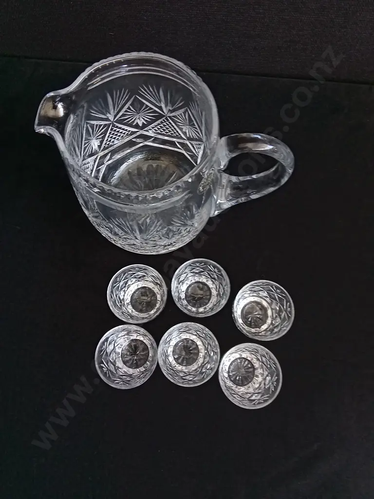 7 PIECES OF WEBB CORBETT CRYSTAL PITCHER AND GLASSES Image 1++