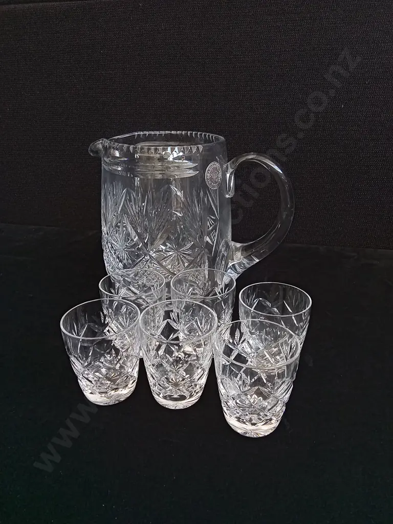 7 PIECES OF WEBB CORBETT CRYSTAL PITCHER AND GLASSES Image 1++