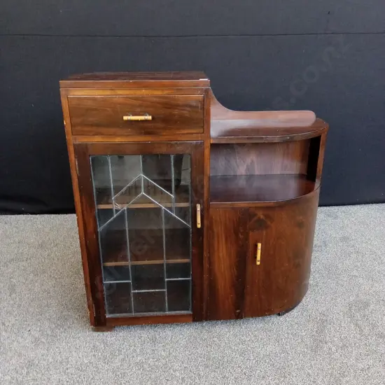 ART DECO LEADLIGHT DISPLAY CABINET H 95CM