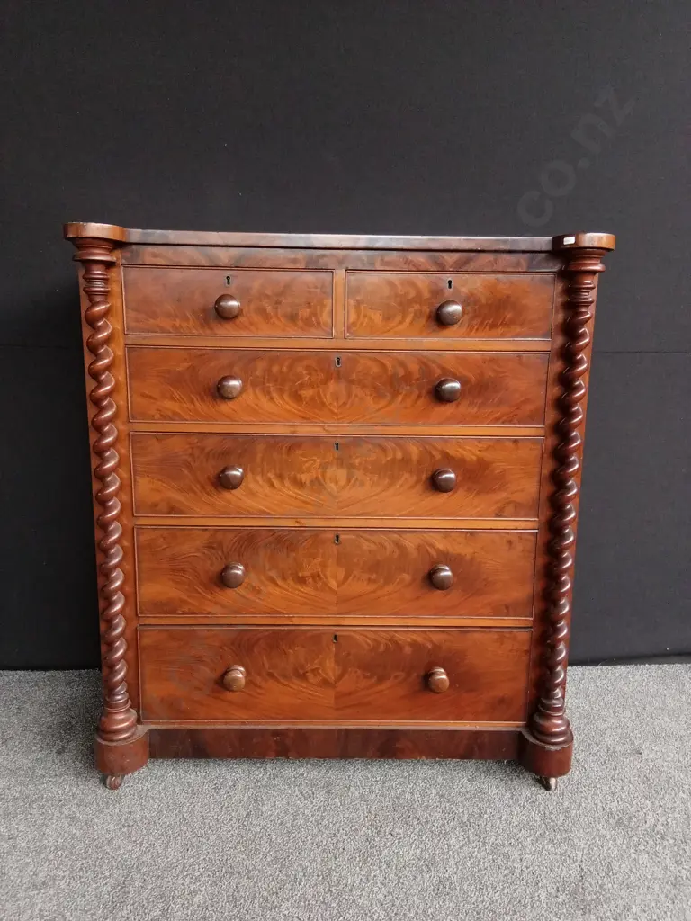 VICTORIAN STYLE MAHOGANY VHEST OF DRAWERS H 1.33M X 1.2M W Image 1++