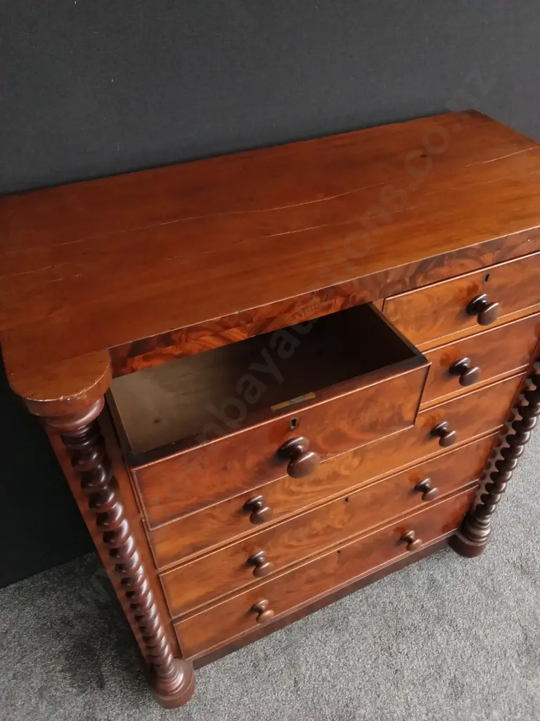 VICTORIAN STYLE MAHOGANY VHEST OF DRAWERS H 1.33M X 1.2M W Image 1++