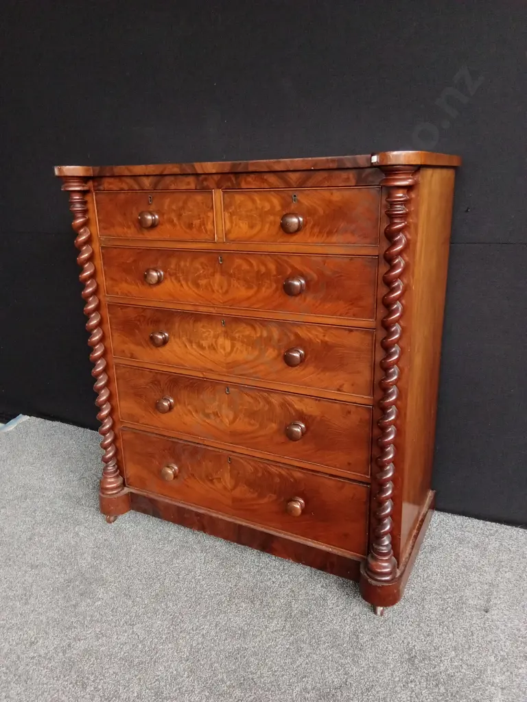 VICTORIAN STYLE MAHOGANY VHEST OF DRAWERS H 1.33M X 1.2M W Image 1++