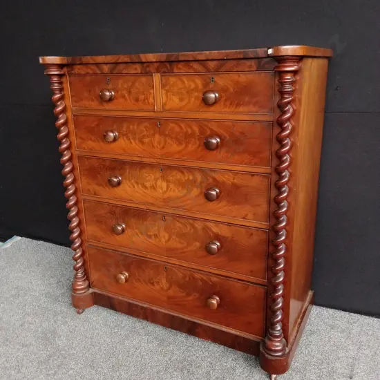 VICTORIAN STYLE MAHOGANY VHEST OF DRAWERS H 1.33M X 1.2M W