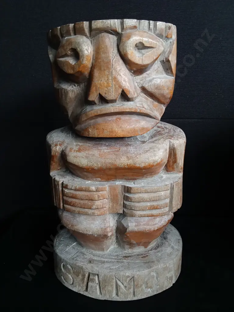 HAND CARVED WOODEN TIKI STATUE/STOOL FROM SAMOA H 48CM Image 1++