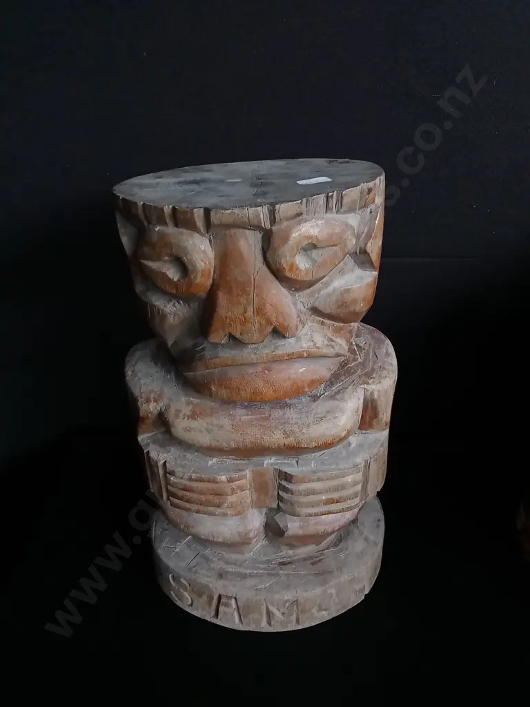 HAND CARVED WOODEN TIKI STATUE/STOOL FROM SAMOA H 48CM Image 1++