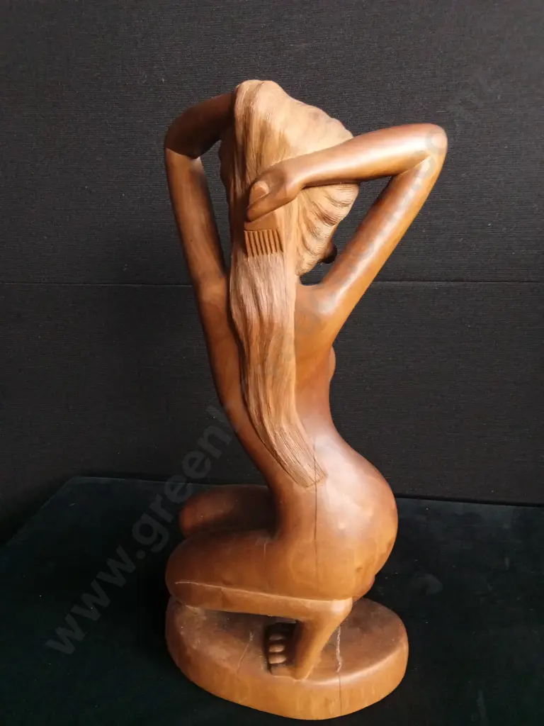 VINTAGE BALINESE HAND CARVED WOODEN STATUE H 49CM Image 1++