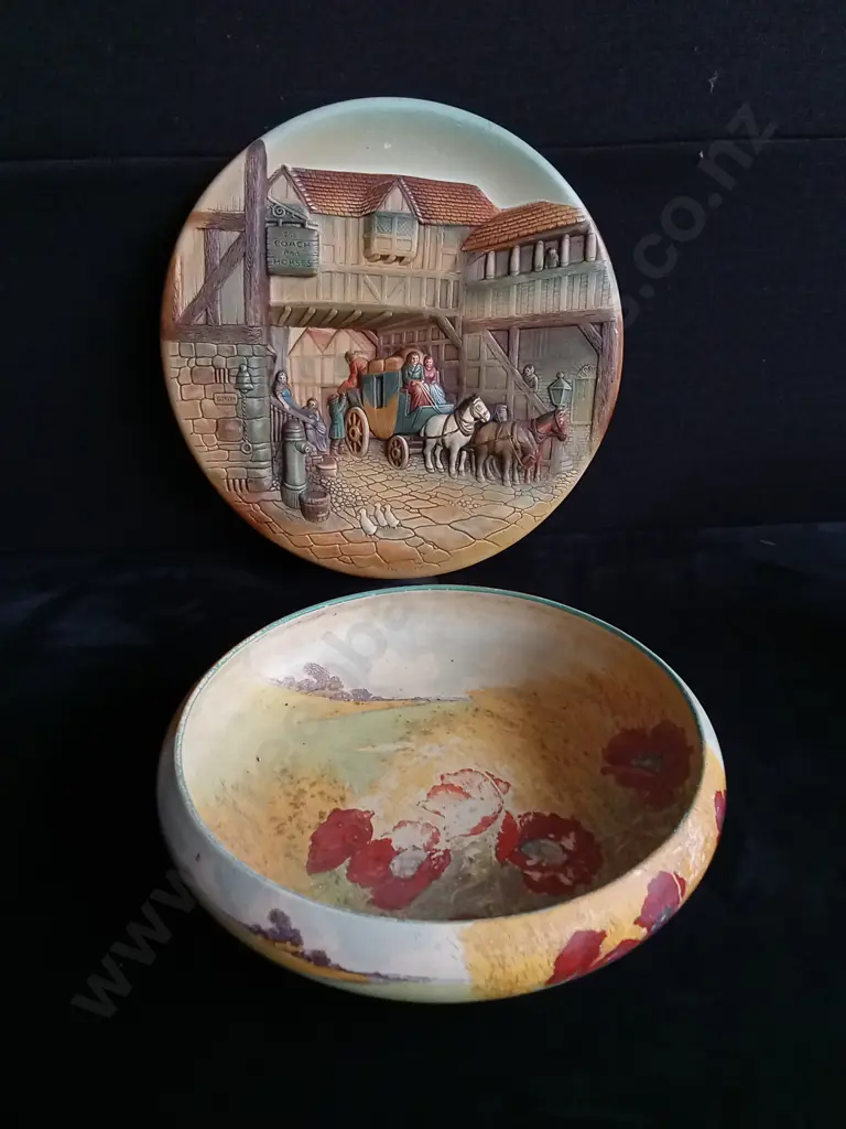 ROYAL DOULTON PORCELAIN BOWL AND W.H. BOSSONS WALL PLAQUE Image 1++