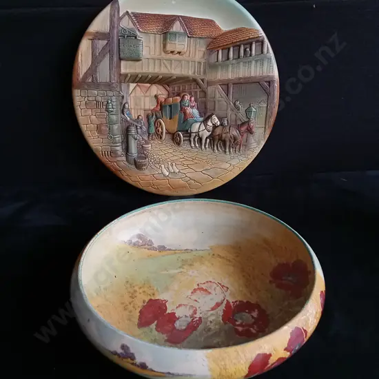 ROYAL DOULTON PORCELAIN BOWL AND W.H. BOSSONS WALL PLAQUE