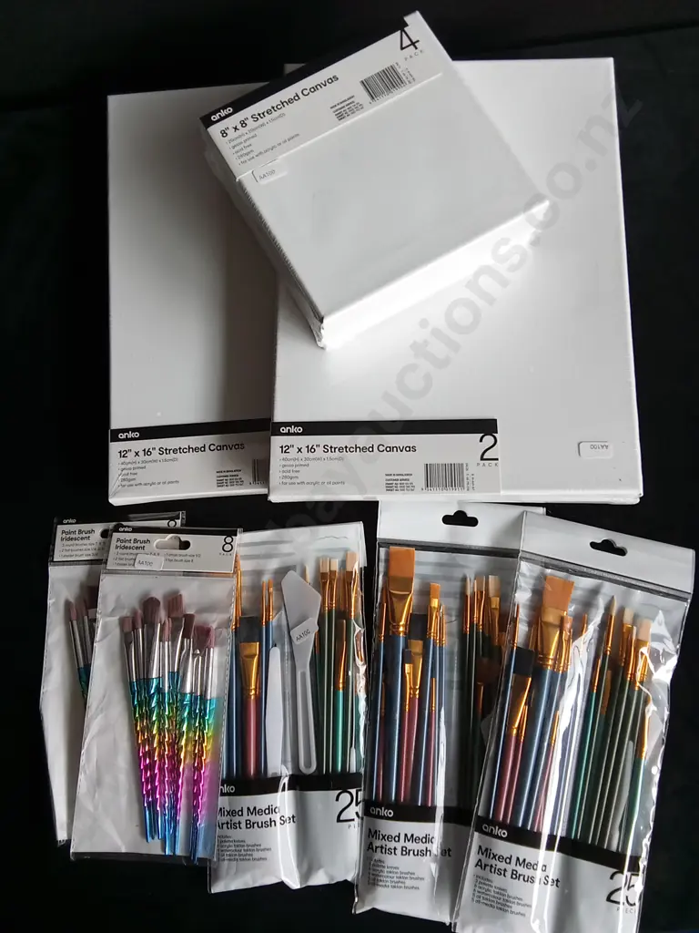 8 PIECES BRAND NEW PAINTBRUSHES AND CANVASES Image 1++