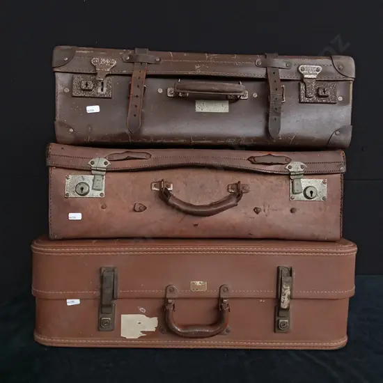 3 VINTAGE LEATHER SUITCASES