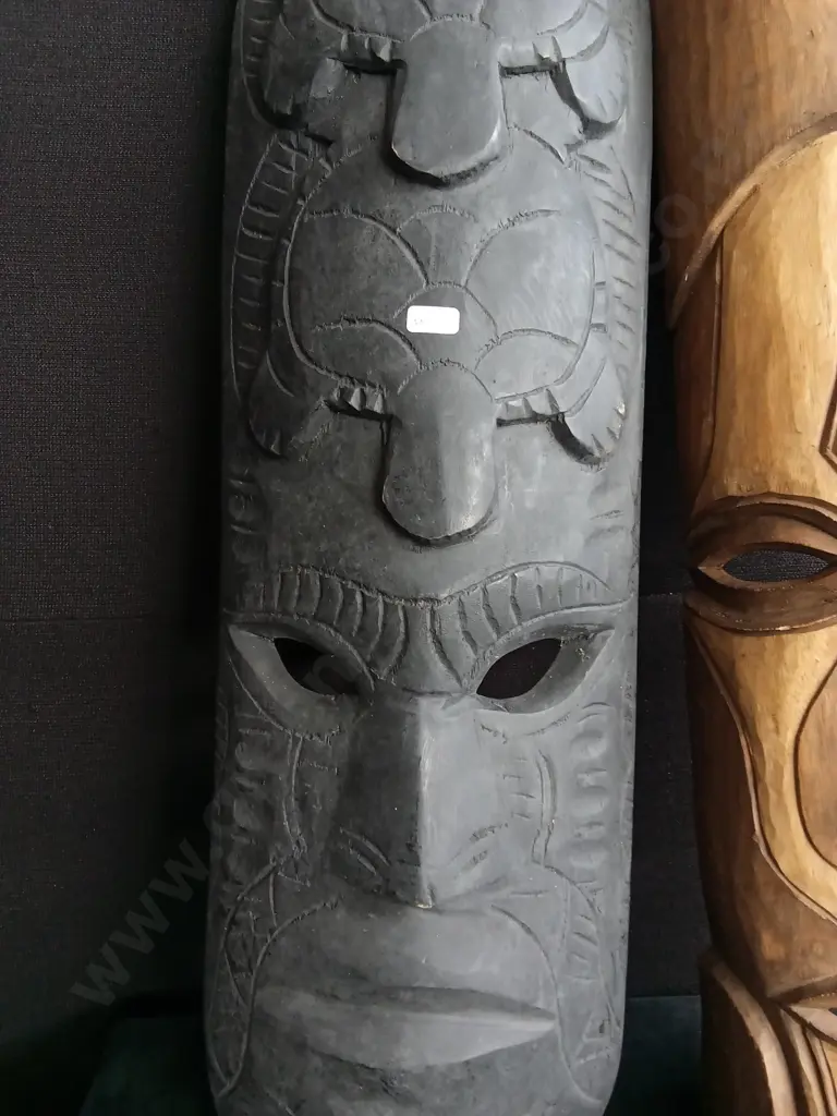 3 PIECES HAND CARVED WOODEN TRIBAL DECORATIVE MASKS Image 1++