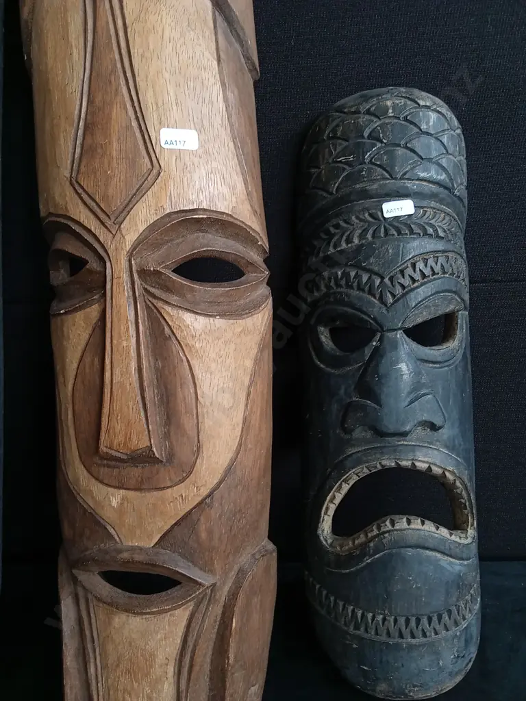 3 PIECES HAND CARVED WOODEN TRIBAL DECORATIVE MASKS Image 1++