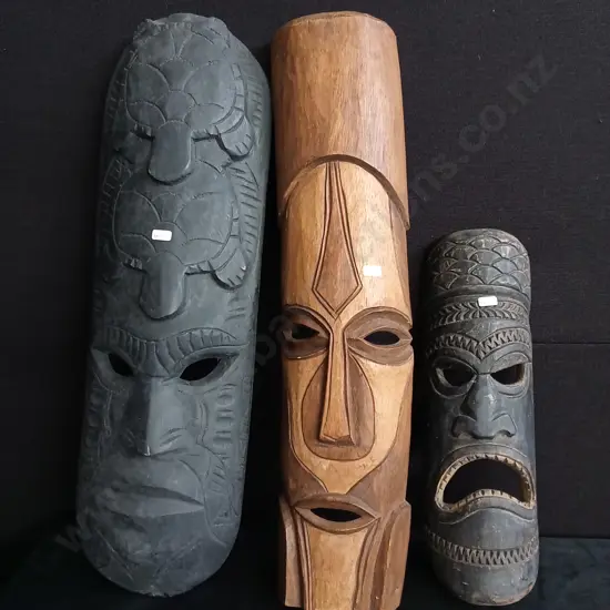 3 PIECES HAND CARVED WOODEN TRIBAL DECORATIVE MASKS