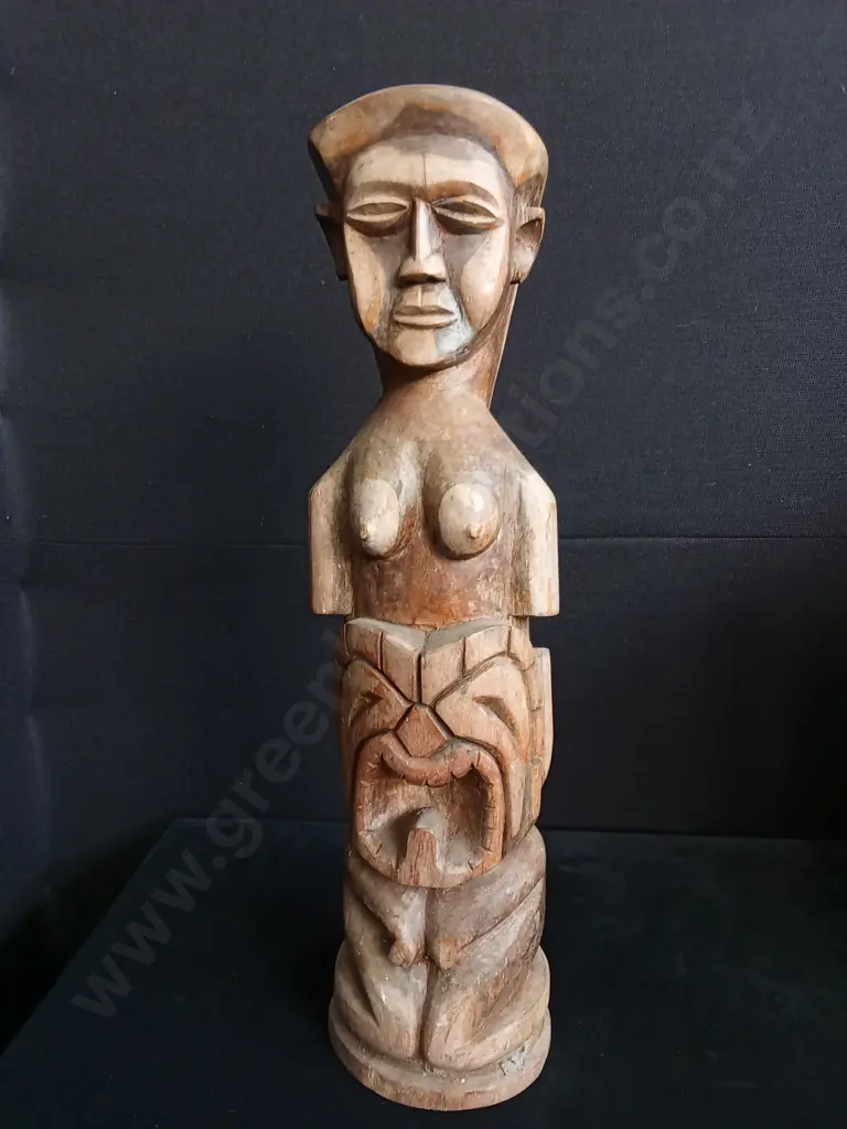 VINTAGE WOODEN CARVED STATUE H 60CM Image 1++
