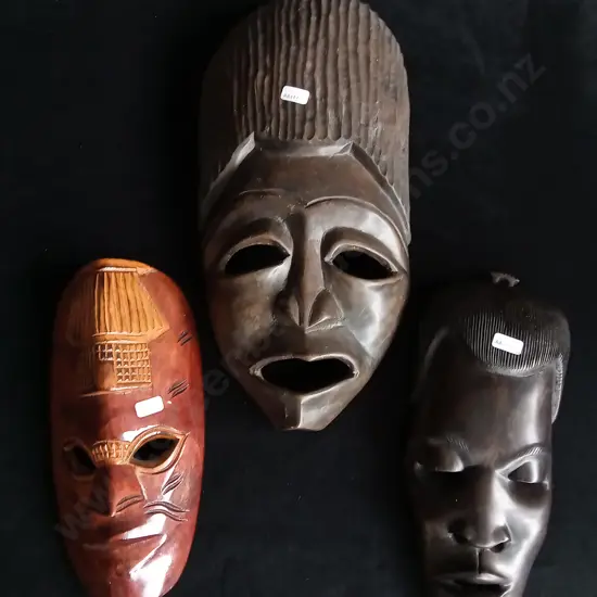 3 PIECES WOODEN AFRICAN STYLE TRIBAL MASKS