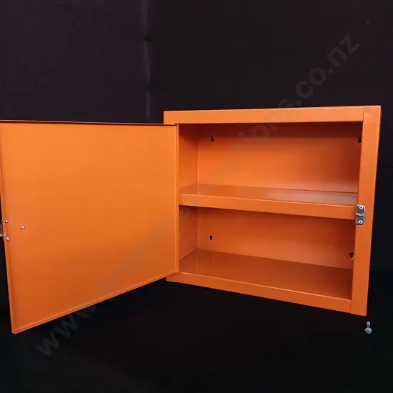 ORANGE METAL TABLE/ STORAGE