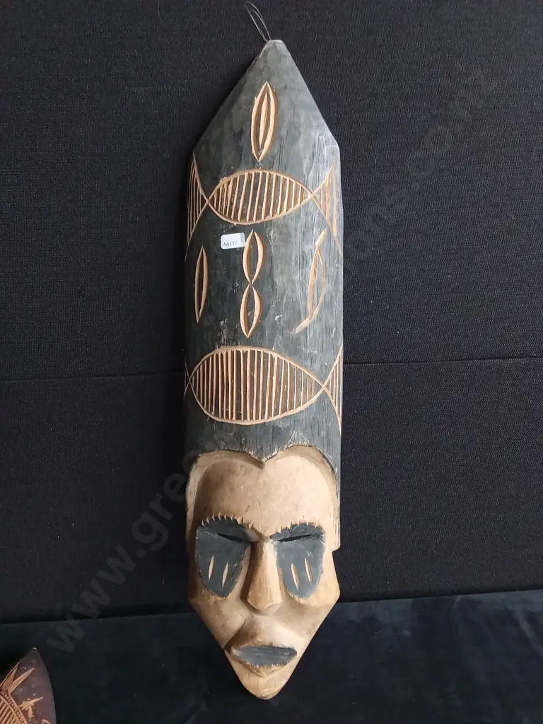 2 PIECES HANDCRAFTED WOODEN WALL MASKS Image 1++