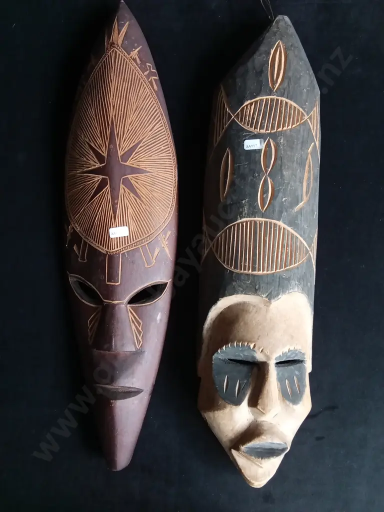 2 PIECES HANDCRAFTED WOODEN WALL MASKS Image 1++